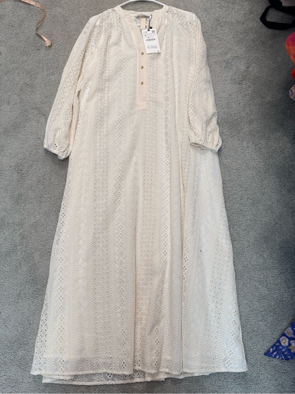 Zara Cream Eyelet Button-Front Blouse